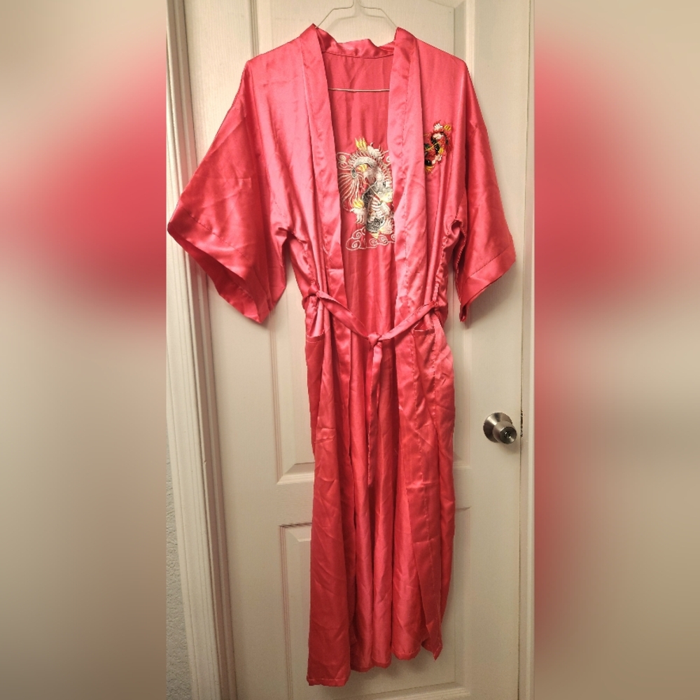 Dragon Embroidered Satin Pajama Robe